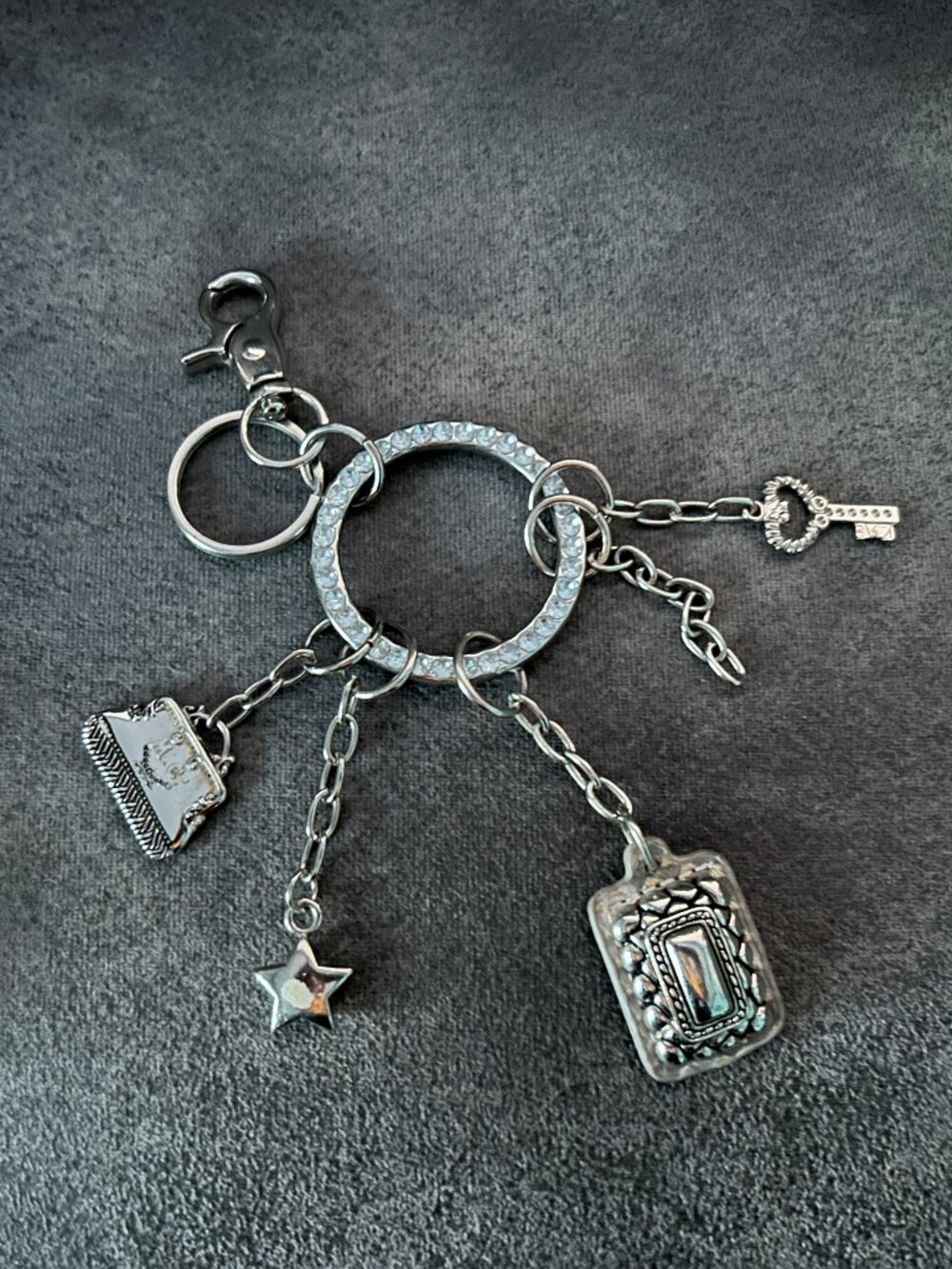 Silver Purse Charm Keychain with Crystals